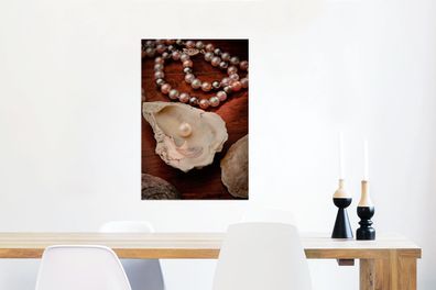 Glasbilder - 40x60 cm - Perlenkette entlang der Auster (Gr. 40x60 cm)