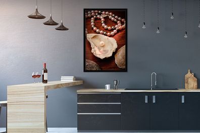 Poster - 60x90 cm - Perlenkette entlang der Auster (Gr. 60x90 cm)