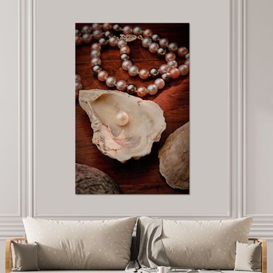 Glasbilder - 100x150 cm - Perlenkette entlang der Auster (Gr. 100x150 cm)