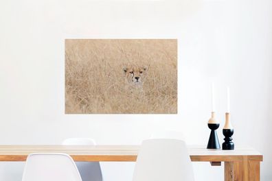 Glasbilder - 90x60 cm - Versteckter Gepard im hohen Gras (Gr. 90x60 cm)