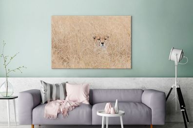 Leinwandbilder - 120x80 cm - Versteckter Gepard im hohen Gras (Gr. 120x80 cm)