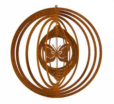 Windspiel Schmetterling D18cm Rost Edelrost Metall Hänger Spirale Kreis Garten