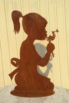 Mädchen mit Pusteblume 35cm Rost Edelrost Menschen Kind Metall Rostfigur Garten