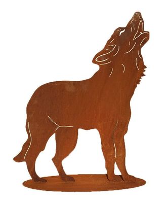 Wolf heulend 41x35cm auf Platte Edelrost Rost Metall Rostfigur Hund Fuchs