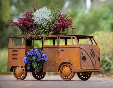 VW Bulli Bus zum Bepflanzen 75x30x45cm Edelrost Rost Gartendeko Auto Camper