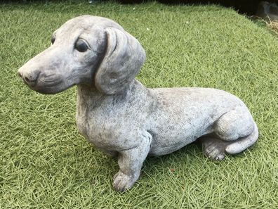 Steinfigur Kurzhaardackel 35 cm lang Dackel Hund Hunde Steinguss Teckel Jagdhund