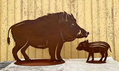 Wildschwein 53x85cm und / oder Frischling 23x36cm auf Platte Edelrost Wildferkel