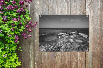 Gartenposter - 40x30 cm - Isla Mujeres mit Meerblick - Schwarz und Weiß