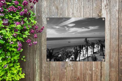 Gartenposter - 80x60 cm - Ozean auf der Insel Isla Mujeres - Schwarz und Weiß