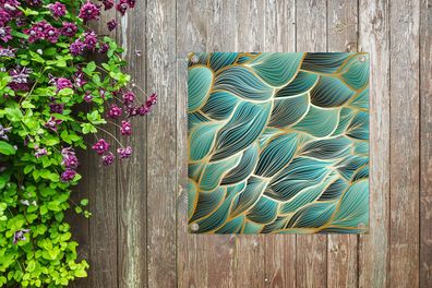 Gartenposter - 100x100 cm - Goldene Wellen auf blauem Hintergrund (Gr. 100x100 cm)