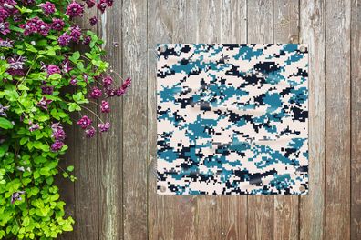 Gartenposter - 100x100 cm - Blaues und weißes Camouflage-Muster (Gr. 100x100 cm)