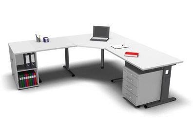 Winkelschreibtisch 240x200cm O222 Rollcontainer Schreibtischkombination vh-büromöbel