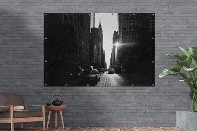 Gartenposter - 180x120 cm - Eine ruhige Straße in New York in schwarz und weiß