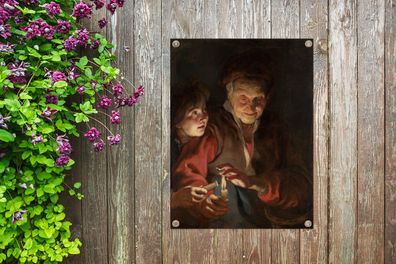 Gartenposter - 60x80 cm - Alte Frau und Junge mit Kerzen - Gemälde von Peter Paul Rub