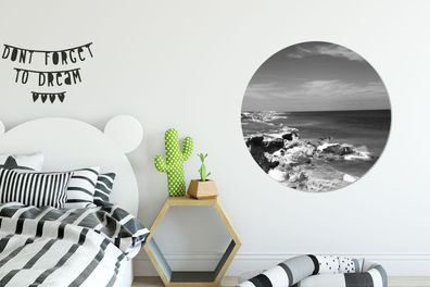 Runde Wandbilder - 90x90 cm - Meerblick von Isla Mujeres - Schwarz und Weiß