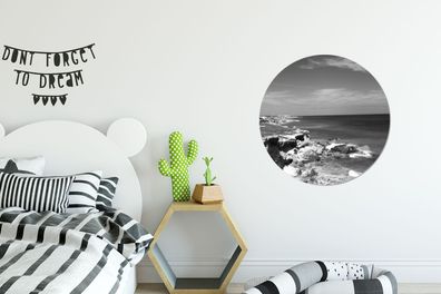 Runde Wandbilder - 60x60 cm - Meerblick von Isla Mujeres - Schwarz und Weiß