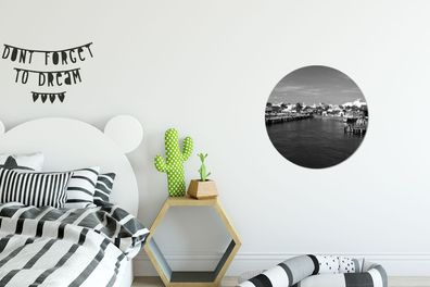 Runde Wandbilder - 30x30 cm - Hafen von Isla Mujeres, Mexiko - Schwarz und Weiß