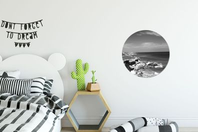 Runde Wandbilder - 30x30 cm - Meerblick von Isla Mujeres - Schwarz und Weiß