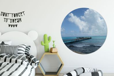 Runde Wandbilder - 120x120 cm - Pier im Karibischen Meer bei Isla Mujeres