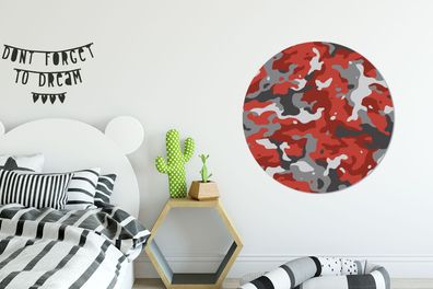 Runde Wandbilder - 90x90 cm - Rot mit grauem Camouflage-Muster (Gr. 90x90 cm)