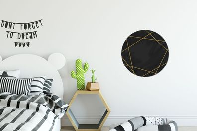 Runde Wandbilder - 30x30 cm - Geometrisches Muster aus goldenen Linien auf schwarzem