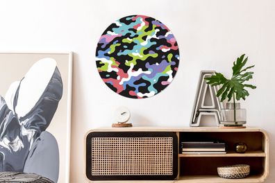 Runde Wandbilder - 60x60 cm - Buntes Camouflage-Muster (Gr. 60x60 cm)