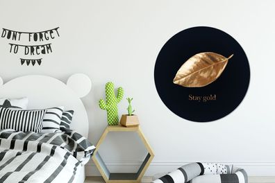 Runde Wandbilder - 90x90 cm - Blatt - Gold - Zitate (Gr. 90x90 cm)