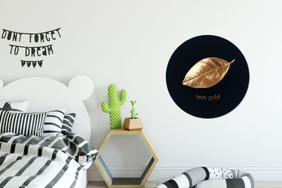 Runde Wandbilder - 60x60 cm - Blatt - Gold - Zitate (Gr. 60x60 cm)
