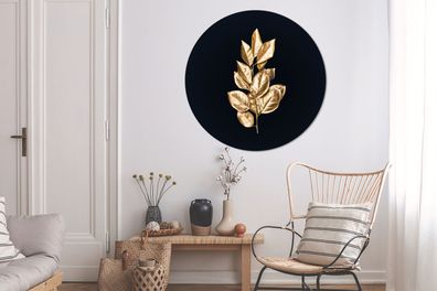 Runde Wandbilder - 120x120 cm - Pflanze - Blätter - Gold (Gr. 120x120 cm)