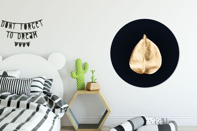 Runde Wandbilder - 90x90 cm - Blatt - Schwarz und Gold (Gr. 90x90 cm)