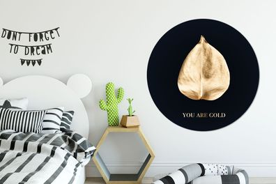 Runde Wandbilder - 140x140 cm - Blatt - Gold - Zitate (Gr. 140x140 cm)