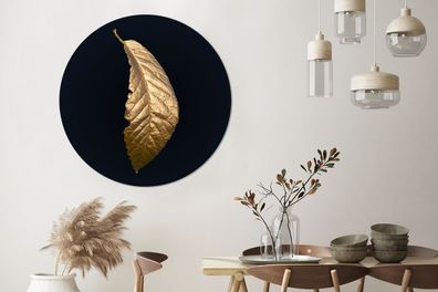 Runde Wandbilder - 140x140 cm - Blätter - Gold - Schwarz - Natur (Gr. 140x140 cm)
