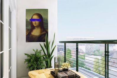 Gartenposter - 40x60 cm - Mona Lisa - Leonardo da Vinci - Blau - Alte Meister