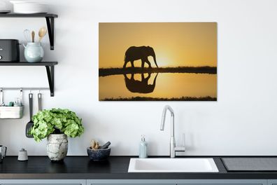 Leinwandbilder - 90x60 cm - Silhouette eines Elefanten bei Sonnenuntergang