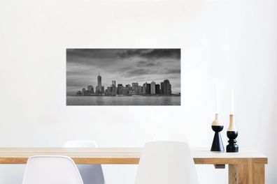 Glasbilder - 80x40 cm - Manhattan New York in schwarz und weiß (Gr. 80x40 cm)