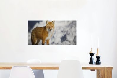 Glasbilder - 120x60 cm - Fuchs - Schnee - Rot (Gr. 120x60 cm)