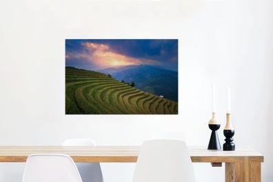 Glasbilder - 90x60 cm - Reisfelder bei Sonnenuntergang (Gr. 90x60 cm)