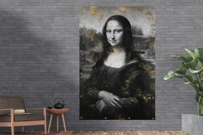 Gartenposter - 120x180 cm - Mona Lisa - Leonardo da Vinci - Schwarz - Weiß