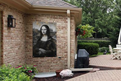 Gartenposter - 80x120 cm - Mona Lisa - Leonardo da Vinci - Schwarz - Weiß