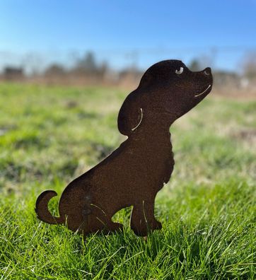Niedlicher Hund Welpe 30cm Gartenstecker Edelrost Rost Metall Rostfigur Hunde