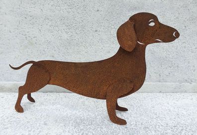 3D Hund Dackel Bodo stehend 48x28cm Edelrost Rost Metall Rostfigur Teckel