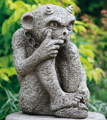 Steinfigur Gremlin sitzend 41cm grau Englischer Steinguss Gargoyle Kobold Teufel