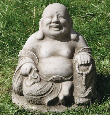 Steinfigur Glückbuddha Buddha dicker Bauch 37cm grau Englischer Steinguss