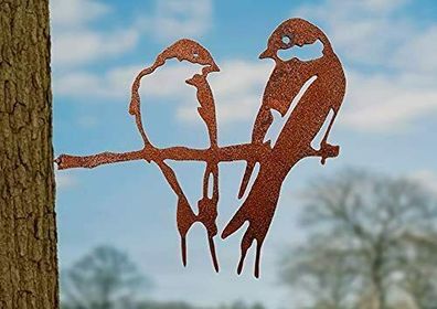 Vogelpaar auf Ast 25x27cm zum schrauben Edelrost Baumstecker Vogel Vögel Meise