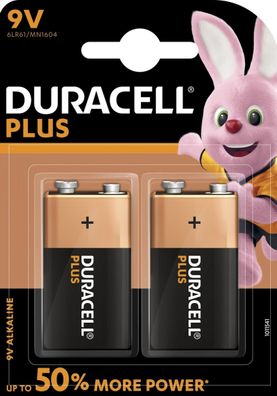 2x 9V E-Block Batterie von Duracell Plus Power MN1604-6LR61 im 2er Blister