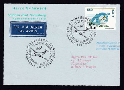 Flugpost Italien Firenze/ Florenz nach München 25.10.1987