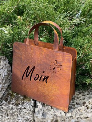 Tasche Handtasche "Moin" 32x37cm zum Bepflanzen Rost Edelrost mit Schmetterling