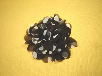 Ansteckblume Haarschmuck Pompon Punkte schwarz weiß Brosche und Haarclip 9cm Zp