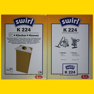 4 Beutel SWIRL K 224 Staubsaugerbeutel K224 - frei Haus per Brief