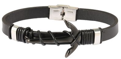 Akzent Lederband schwarz Armband mit Anker 21 cm Band verstellbar
